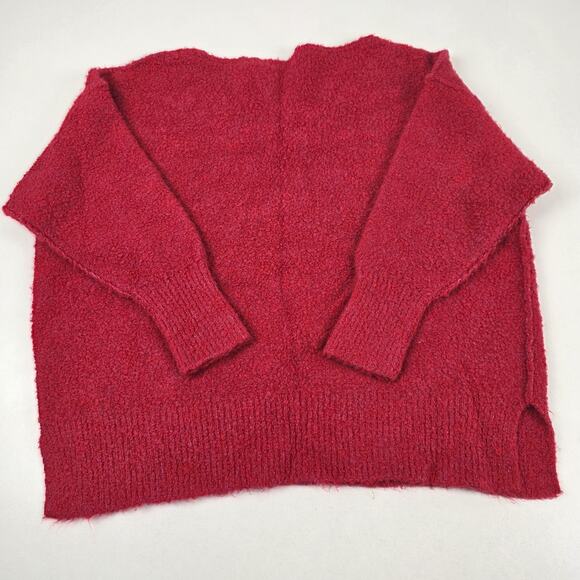 Free People Sweater Womens Small Red Boucle Knit Boat Neck Oversized Pullover - Picture 14 of 16